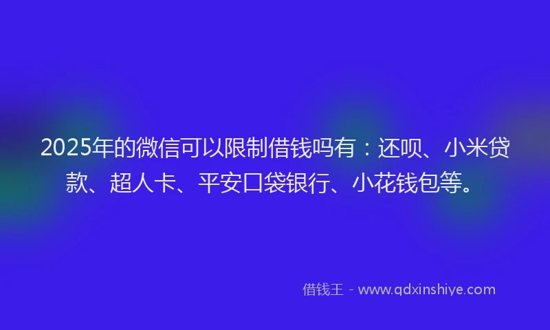 2025年的微信可以限制借钱吗有:还呗、小米贷款、超人卡、平安口袋银行、小花钱包等。