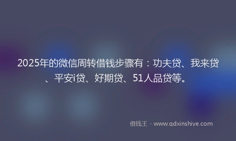 2025年的微信周转借钱步骤有：功夫贷、我来贷、平安i贷、好期贷、51人品贷等。