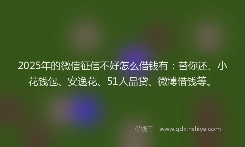 2025年的微信征信不好怎么借钱有：替你还、小花钱包、安逸花、51人品贷、微博借钱等。