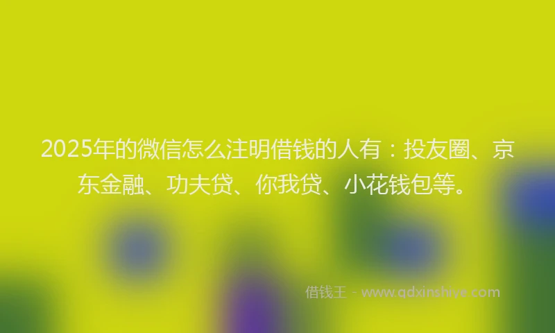 2025年的微信怎么注明借钱的人有：投友圈、京东金融、功夫贷、你我贷、小花钱包等。