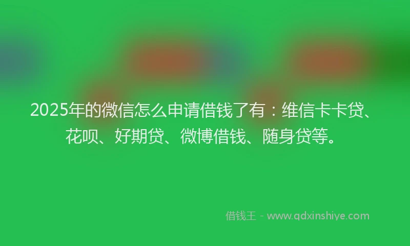 2025年的微信怎么申请借钱了有：维信卡卡贷、花呗、好期贷、微博借钱、随身贷等。