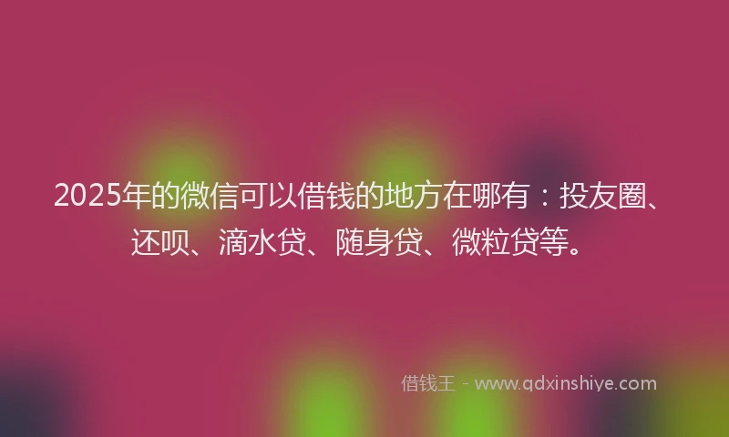 2025年的微信可以借钱的地方在哪有：投友圈、还呗、滴水贷、随身贷、微粒贷等。
