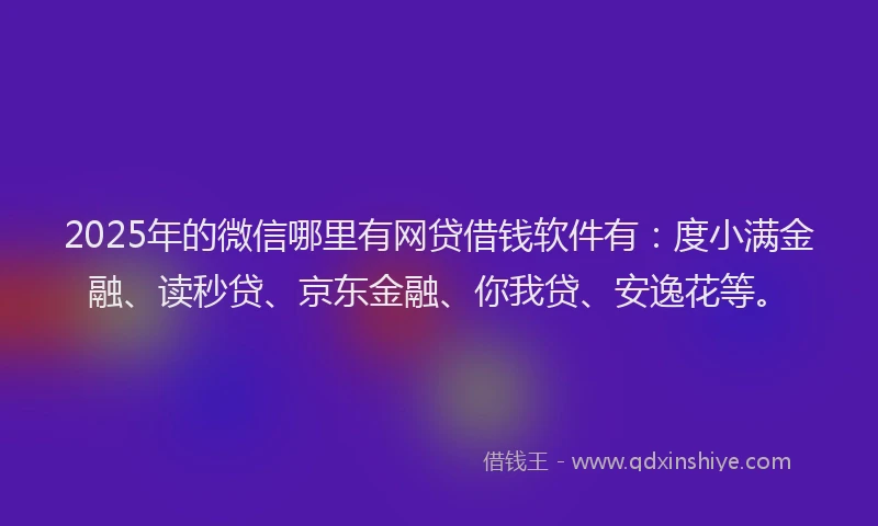 2025年的微信哪里有网贷借钱软件有：度小满金融、读秒贷、京东金融、你我贷、安逸花等。