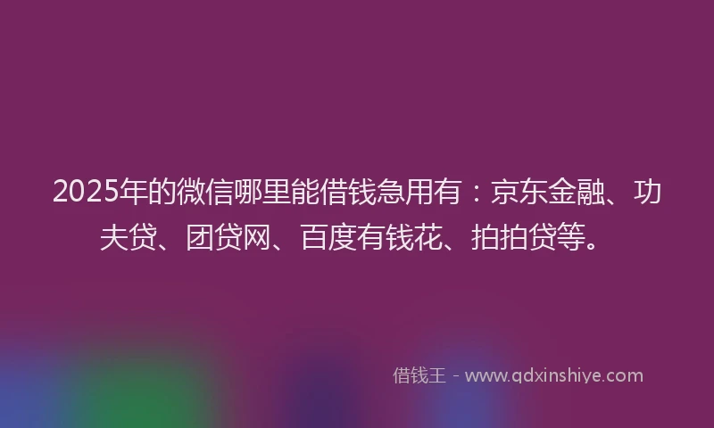 2025年的微信哪里能借钱急用有：京东金融、功夫贷、团贷网、百度有钱花、拍拍贷等。