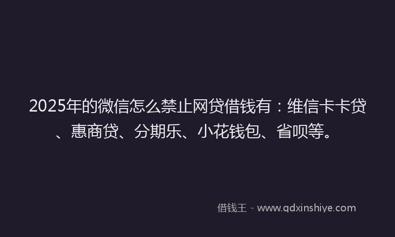 2025年的微信怎么禁止网贷借钱有：维信卡卡贷、惠商贷、分期乐、小花钱包、省呗等。