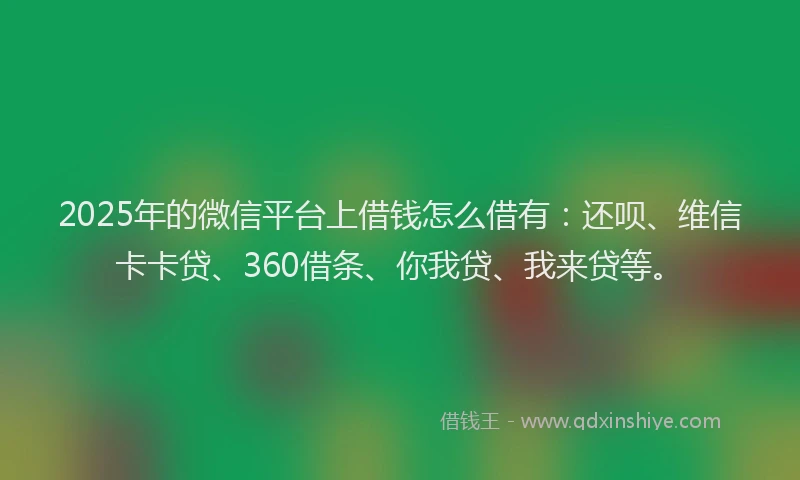2025年的微信平台上借钱怎么借有：还呗、维信卡卡贷、360借条、你我贷、我来贷等。