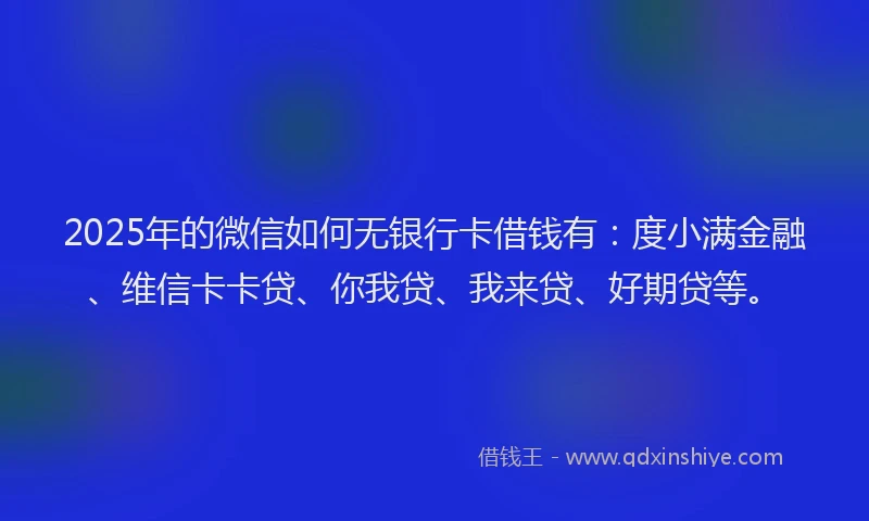 2025年的微信如何无银行卡借钱有：度小满金融、维信卡卡贷、你我贷、我来贷、好期贷等。