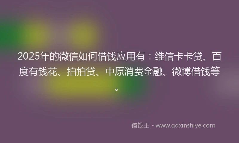 2025年的微信如何借钱应用有：维信卡卡贷、百度有钱花、拍拍贷、中原消费金融、微博借钱等。