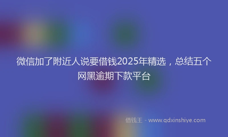微信加了附近人说要借钱2025年精选，总结五个网黑逾期下款平台