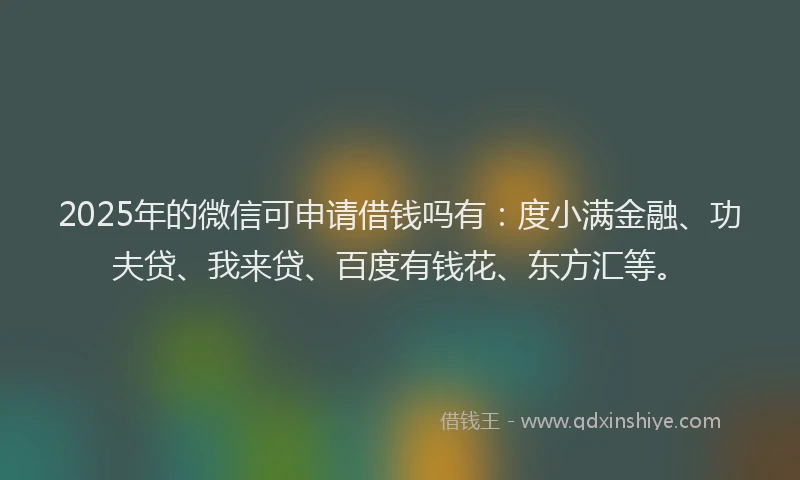 2025年的微信可申请借钱吗有：度小满金融、功夫贷、我来贷、百度有钱花、东方汇等。