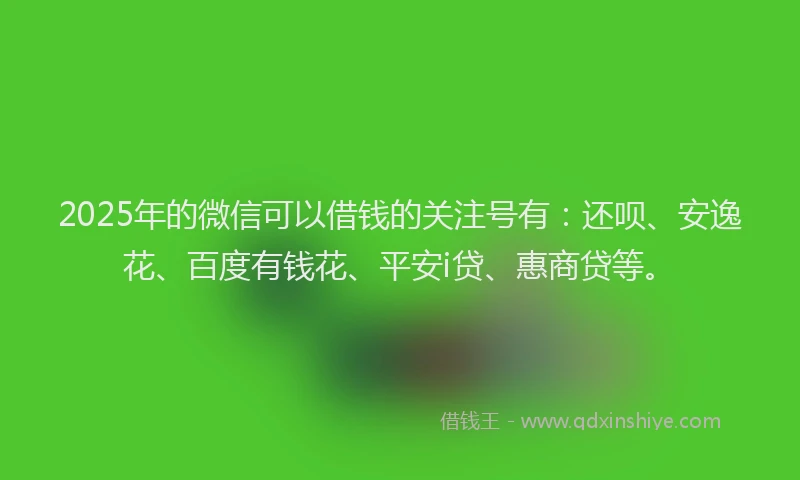 2025年的微信可以借钱的关注号有：还呗、安逸花、百度有钱花、平安i贷、惠商贷等。