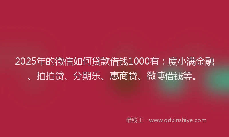 2025年的微信如何贷款借钱1000有：度小满金融、拍拍贷、分期乐、惠商贷、微博借钱等。