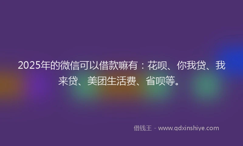 2025年的微信可以借款嘛有：花呗、你我贷、我来贷、美团生活费、省呗等。