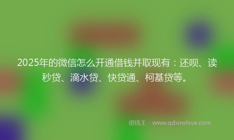 2025年的微信怎么开通借钱并取现有：还呗、读秒贷、滴水贷、快贷通、柯基贷等。