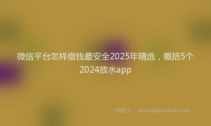 微信平台怎样借钱最安全2025年精选，概括5个2024放水app