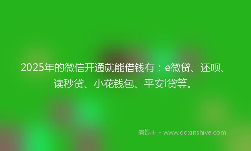 2025年的微信开通就能借钱有：e微贷、还呗、读秒贷、小花钱包、平安i贷等。