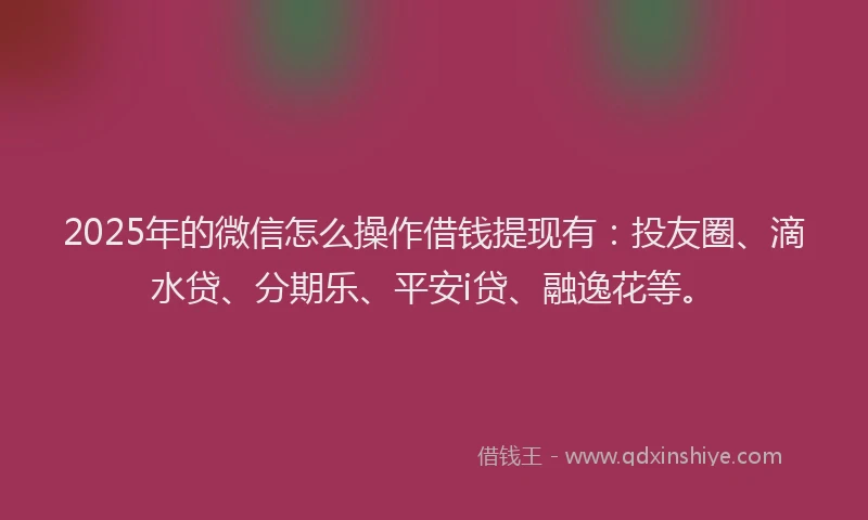 2025年的微信怎么操作借钱提现有：投友圈、滴水贷、分期乐、平安i贷、融逸花等。