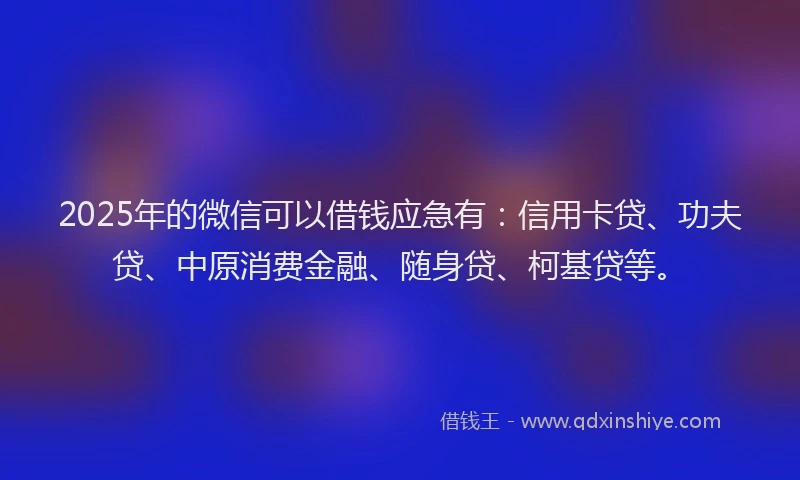 2025年的微信可以借钱应急有：信用卡贷、功夫贷、中原消费金融、随身贷、柯基贷等。