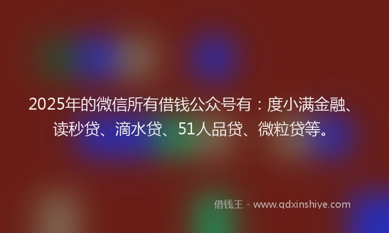 2025年的微信所有借钱公众号有：度小满金融、读秒贷、滴水贷、51人品贷、微粒贷等。