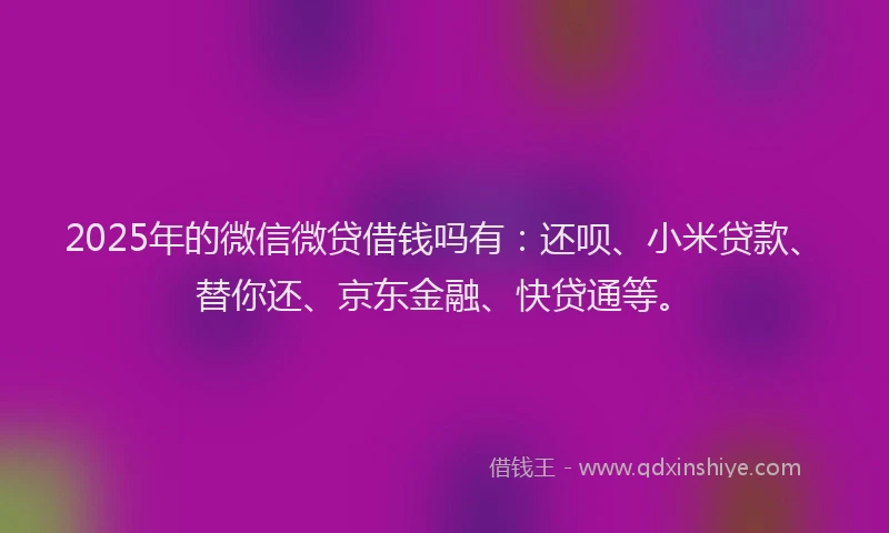 2025年的微信微贷借钱吗有：还呗、小米贷款、替你还、京东金融、快贷通等。