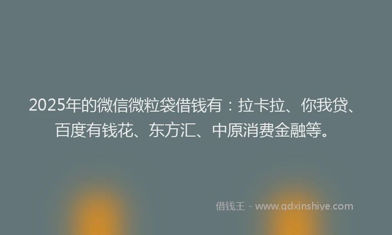 2025年的微信微粒袋借钱有：拉卡拉、你我贷、百度有钱花、东方汇、中原消费金融等。