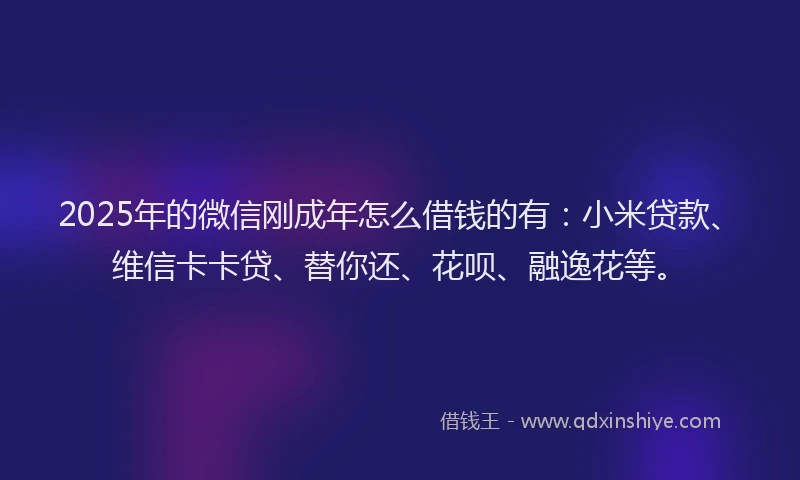 2025年的微信刚成年怎么借钱的有：小米贷款、维信卡卡贷、替你还、花呗、融逸花等。