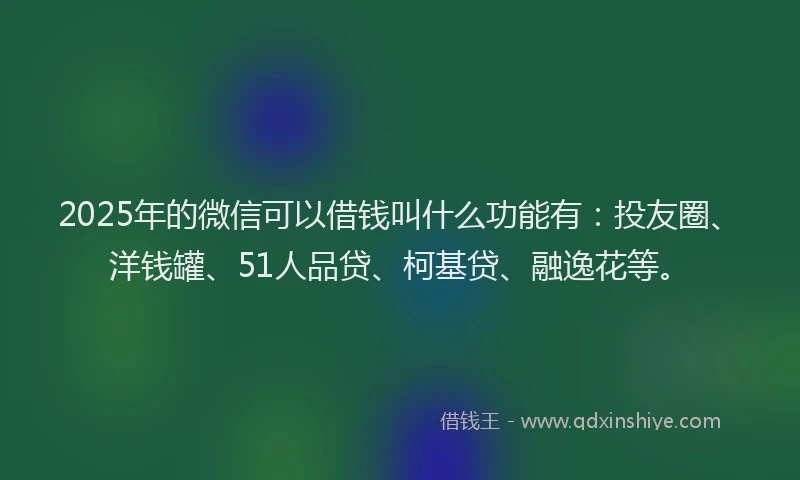 2025年的微信可以借钱叫什么功能有:投友圈、洋钱罐、51人品贷、柯基贷、融逸花等。