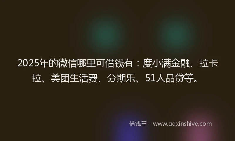 2025年的微信哪里可借钱有：度小满金融、拉卡拉、美团生活费、分期乐、51人品贷等。