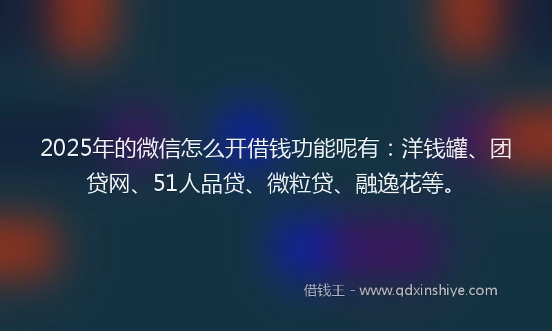 2025年的微信怎么开借钱功能呢有：洋钱罐、团贷网、51人品贷、微粒贷、融逸花等。