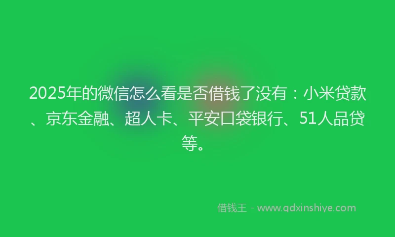 2025年的微信怎么看是否借钱了没有：小米贷款、京东金融、超人卡、平安口袋银行、51人品贷等。