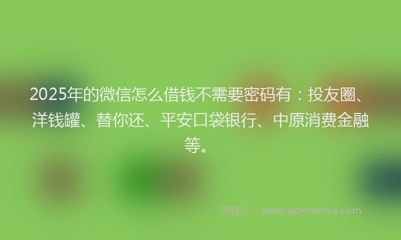 2025年的微信怎么借钱不需要密码有：投友圈、洋钱罐、替你还、平安口袋银行、中原消费金融等。