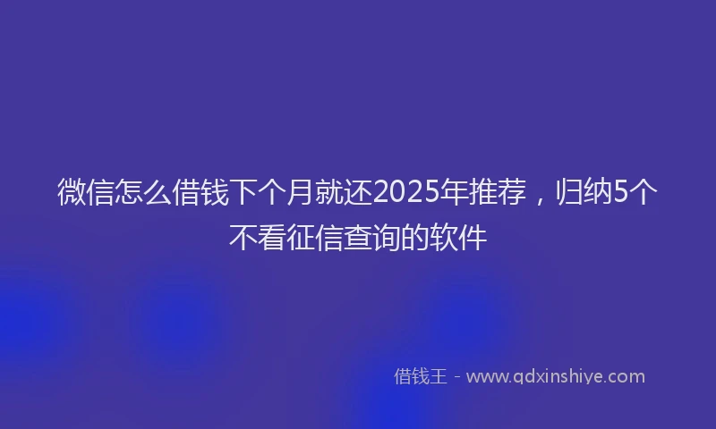 微信怎么借钱下个月就还2025年推荐，归纳5个不看征信查询的软件