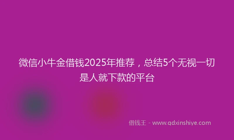 微信小牛金借钱2025年推荐，总结5个无视一切是人就下款的平台