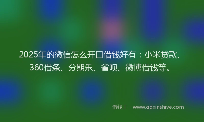 2025年的微信怎么开口借钱好有：小米贷款、360借条、分期乐、省呗、微博借钱等。
