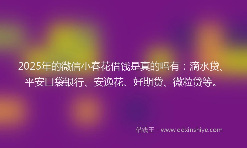 2025年的微信小春花借钱是真的吗有：滴水贷、平安口袋银行、安逸花、好期贷、微粒贷等。