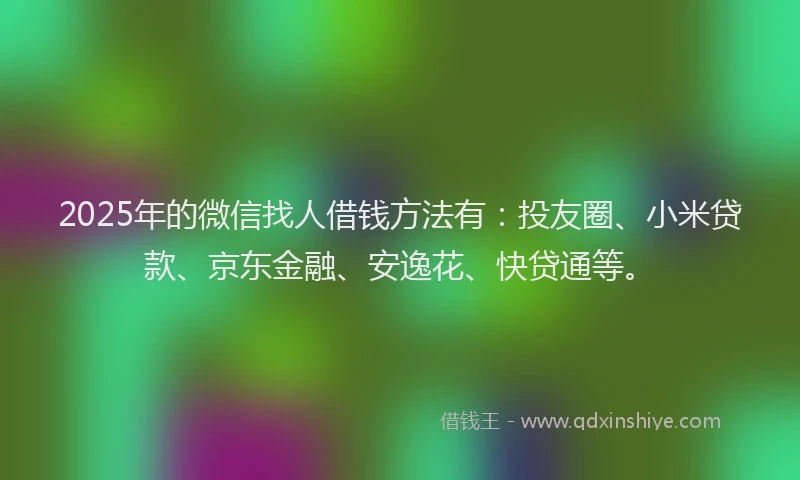 2025年的微信找人借钱方法有：投友圈、小米贷款、京东金融、安逸花、快贷通等。