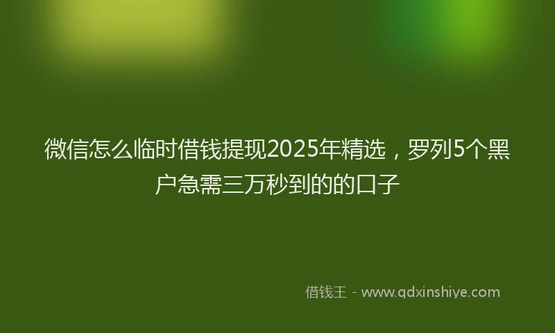 微信怎么临时借钱提现2025年精选，罗列5个黑户急需三万秒到的的口子
