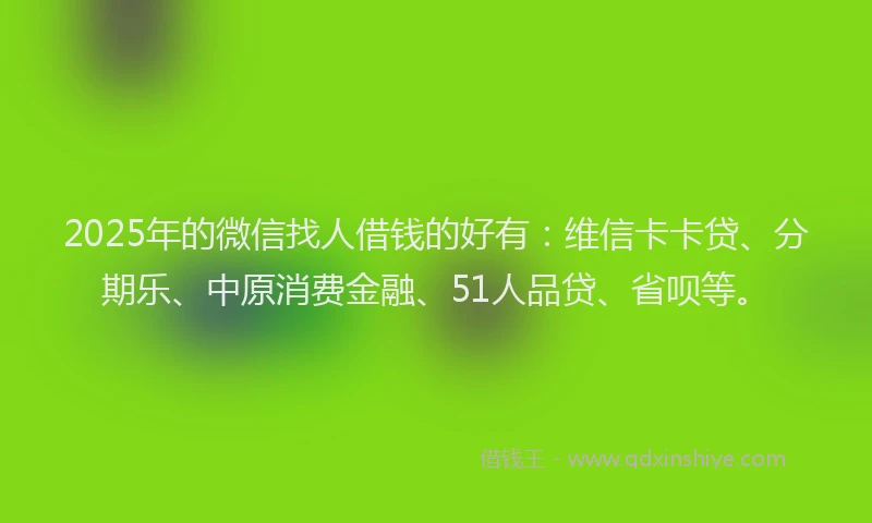 2025年的微信找人借钱的好有：维信卡卡贷、分期乐、中原消费金融、51人品贷、省呗等。