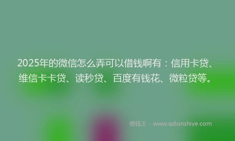 2025年的微信怎么弄可以借钱啊有：信用卡贷、维信卡卡贷、读秒贷、百度有钱花、微粒贷等。