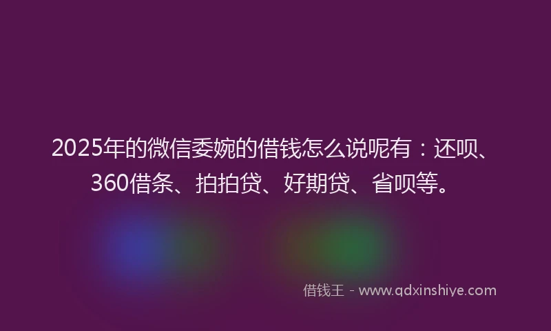 2025年的微信委婉的借钱怎么说呢有：还呗、360借条、拍拍贷、好期贷、省呗等。