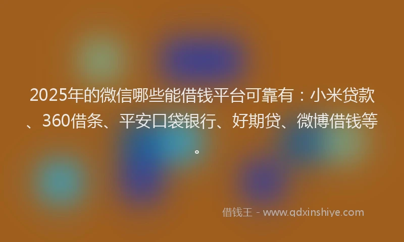 2025年的微信哪些能借钱平台可靠有：小米贷款、360借条、平安口袋银行、好期贷、微博借钱等。