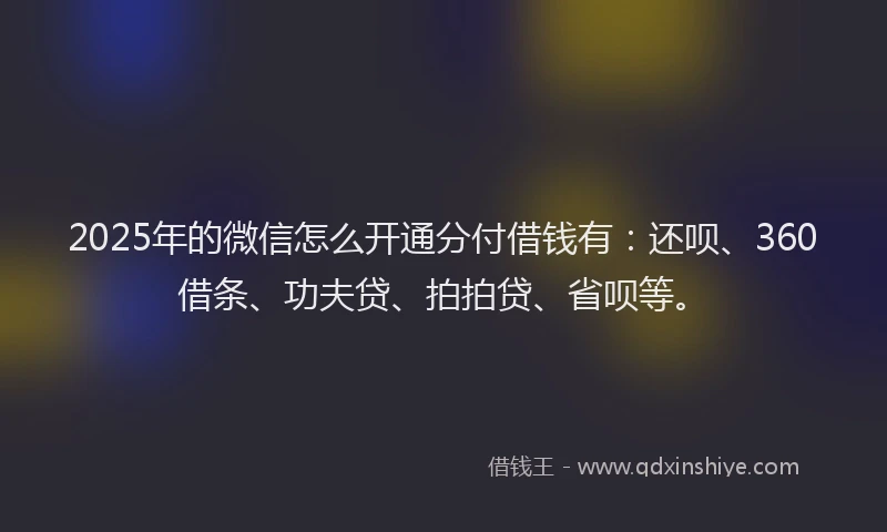 2025年的微信怎么开通分付借钱有:还呗、360借条、功夫贷、拍拍贷、省呗等。