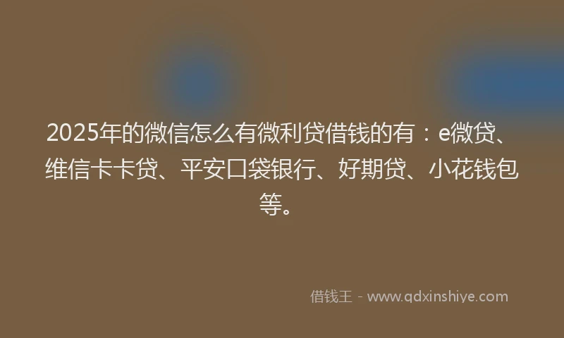 2025年的微信怎么有微利贷借钱的有：e微贷、维信卡卡贷、平安口袋银行、好期贷、小花钱包等。