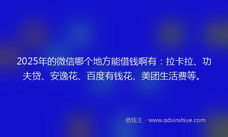 2025年的微信哪个地方能借钱啊有：拉卡拉、功夫贷、安逸花、百度有钱花、美团生活费等。
