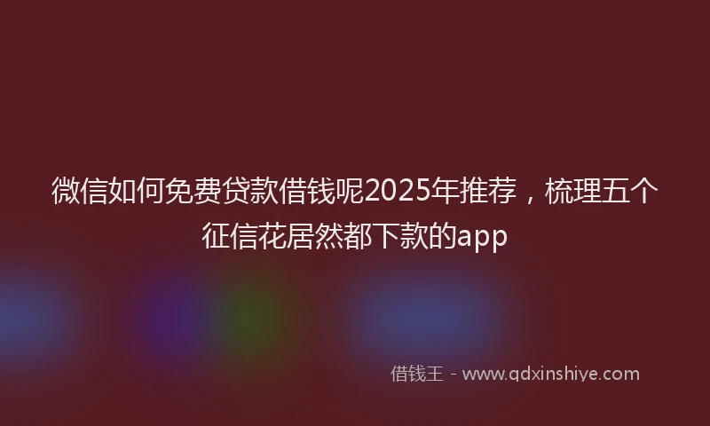 微信如何免费贷款借钱呢2025年推荐，梳理五个征信花居然都下款的app