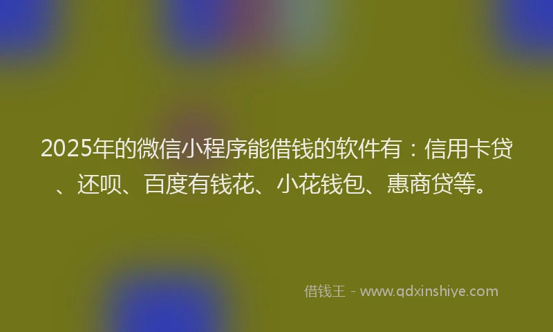 2025年的微信小程序能借钱的软件有：信用卡贷、还呗、百度有钱花、小花钱包、惠商贷等。