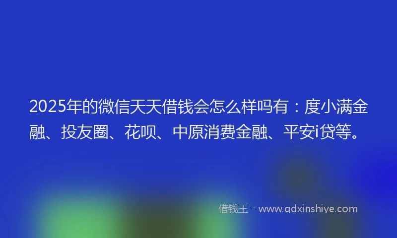 2025年的微信天天借钱会怎么样吗有：度小满金融、投友圈、花呗、中原消费金融、平安i贷等。