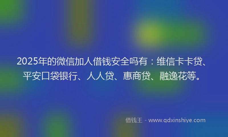 2025年的微信加人借钱安全吗有：维信卡卡贷、平安口袋银行、人人贷、惠商贷、融逸花等。