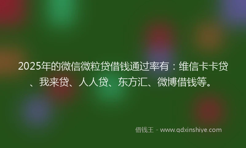 2025年的微信微粒贷借钱通过率有：维信卡卡贷、我来贷、人人贷、东方汇、微博借钱等。