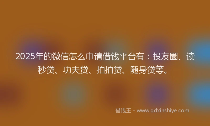 2025年的微信怎么申请借钱平台有：投友圈、读秒贷、功夫贷、拍拍贷、随身贷等。